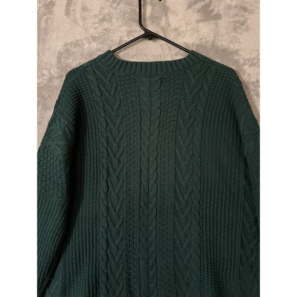 Natural Reflection Cable Knit Sweater Green Womens Size L Pullover Side Slits - Picture 9 of 9